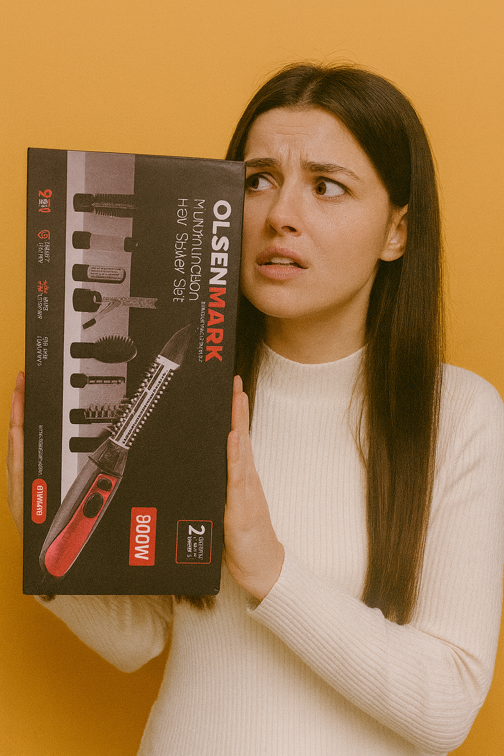 Olsenmark OMAQ29 800W لتصفيف الشعر في المنزل والسفر، يشمل فرش متعددة ومكواة تجعيد ومنافذ هواء للنتائج المثالية.