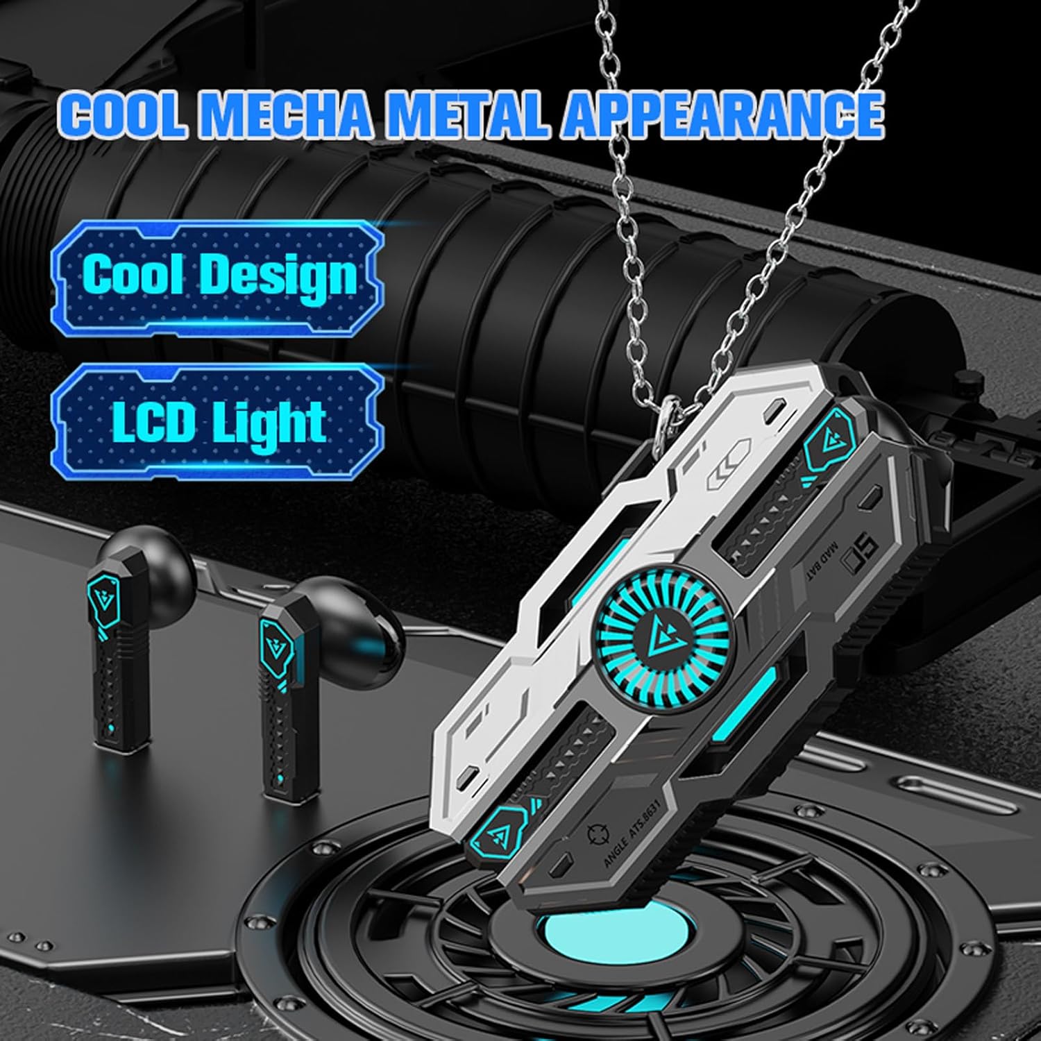 سماعات CYXG للألعاب منخفضة اللاتنسي، شحن USB-C سريع، تصميم أسود مستقبلي مع لمسات نيون زرقاء