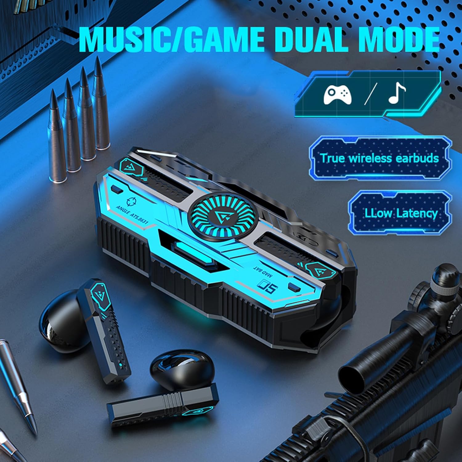 سماعات CYXG جيمينج بلوتوث 5.49 منخفضة التأخير، وضع لعبة وموسيقى، علبة شحن LED مستقبلية ببطارية 180mAh