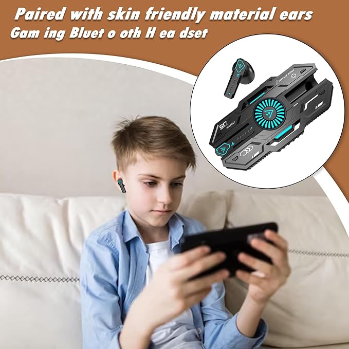 سماعات CYXG لاسلكية بتصميم جيمينج، مدى 10 متر، وضعين للصوت، وعلبة شحن مضيئة تدعم USB-C