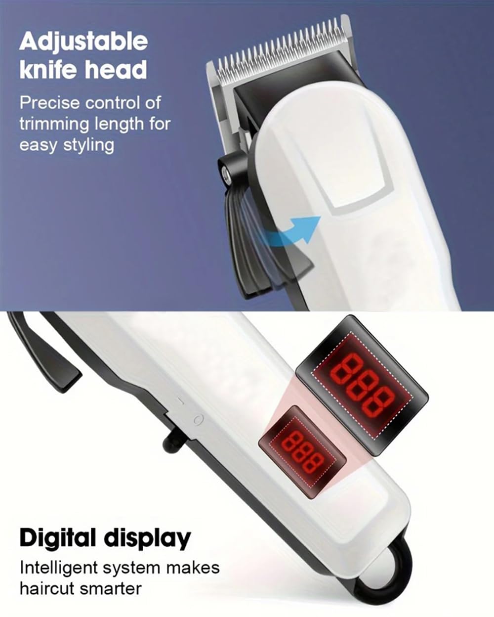 Professional Cordless Hair Clipper مع شفرات قابلة للتعديل لتطبيق مختلف قصات الشعر، مناسبة للاستخدام المنزلي أو صالونات.