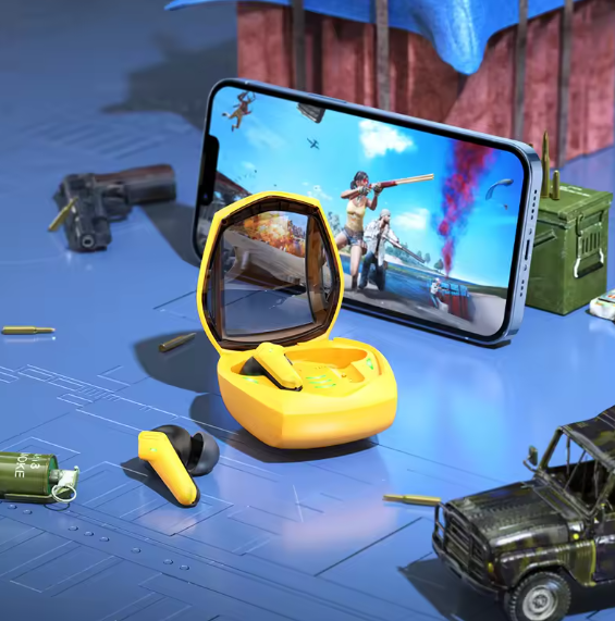 Hoco EW28 Gaming Earbuds مع تأثير ضوء أنيق، صوت عالي الجودة، مثالية للألعاب والموسيقى.