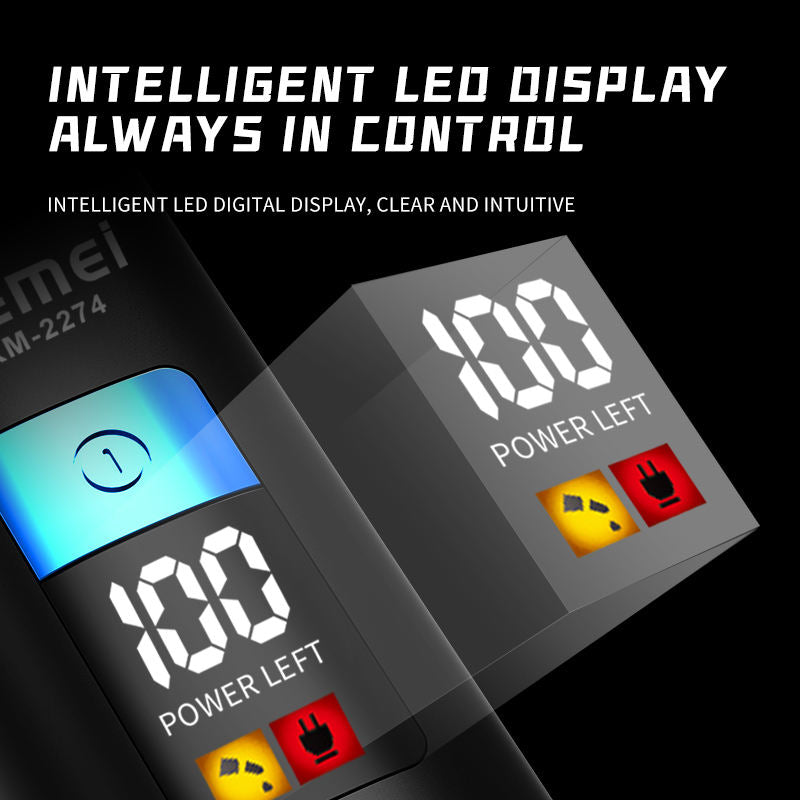 Kemei KM-2274 للحلاقة الدقيقة بوزن خفيف، تشمل فرشاة تنظيف وزيت وشاحن USB لتجربة حلاقة منزلية واحترافية.