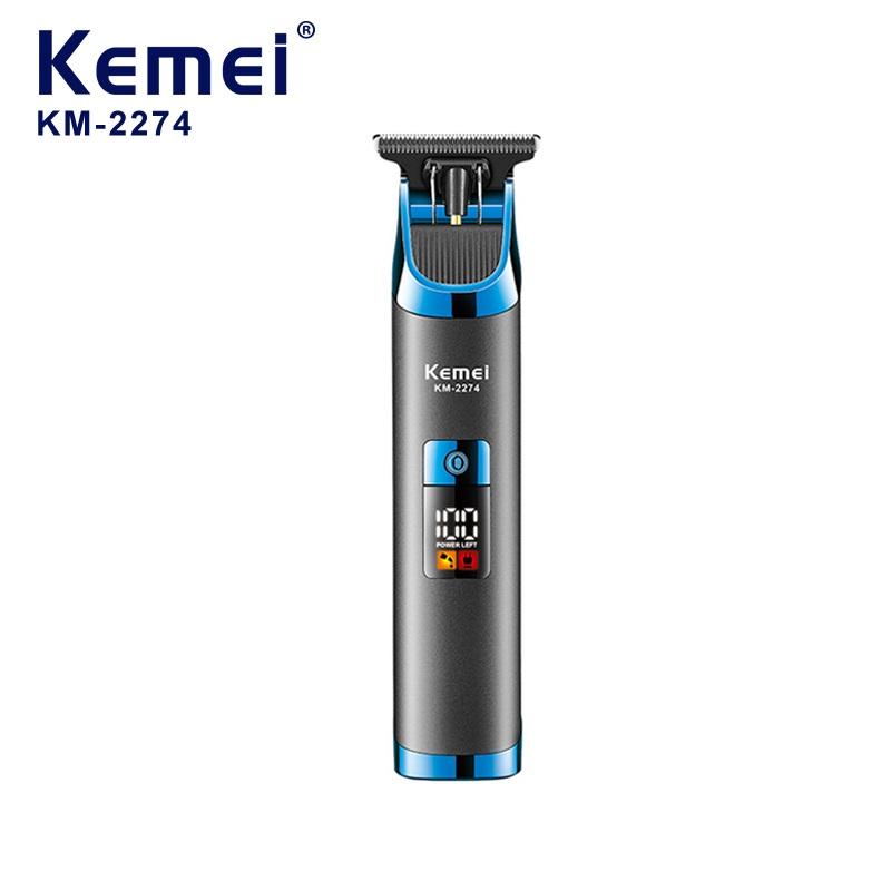 ماكينة حلاقة Kemei KM-2274 اللاسلكية للرجال بشفرات فولاذية دقيقة، مع شاشه رقمية وأمشاط لتحديد الطول لتشذيب مثالي.